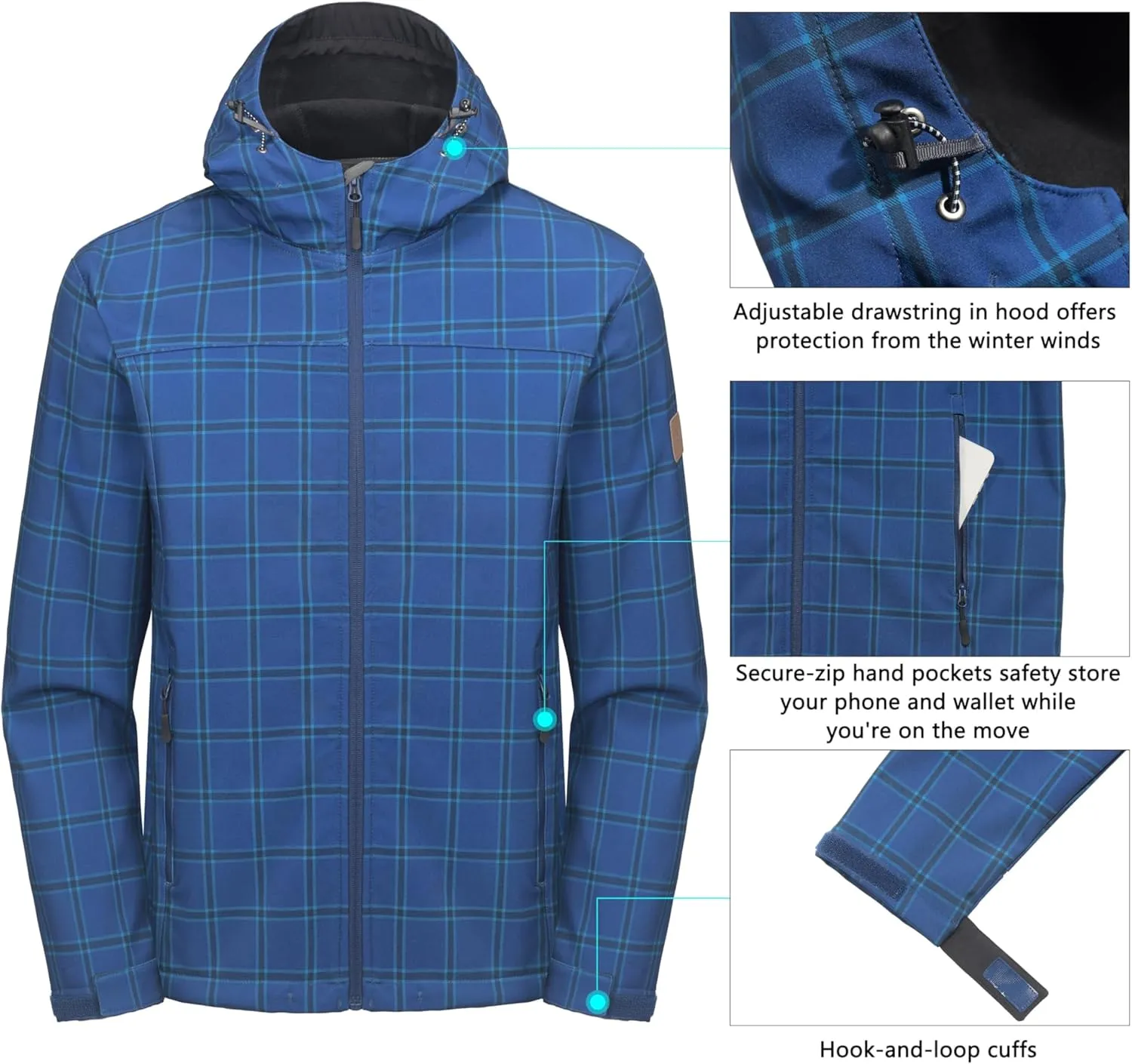 Little Donkey Andy Mens Softshell Jacket with Removable Hood, Fleece Lined