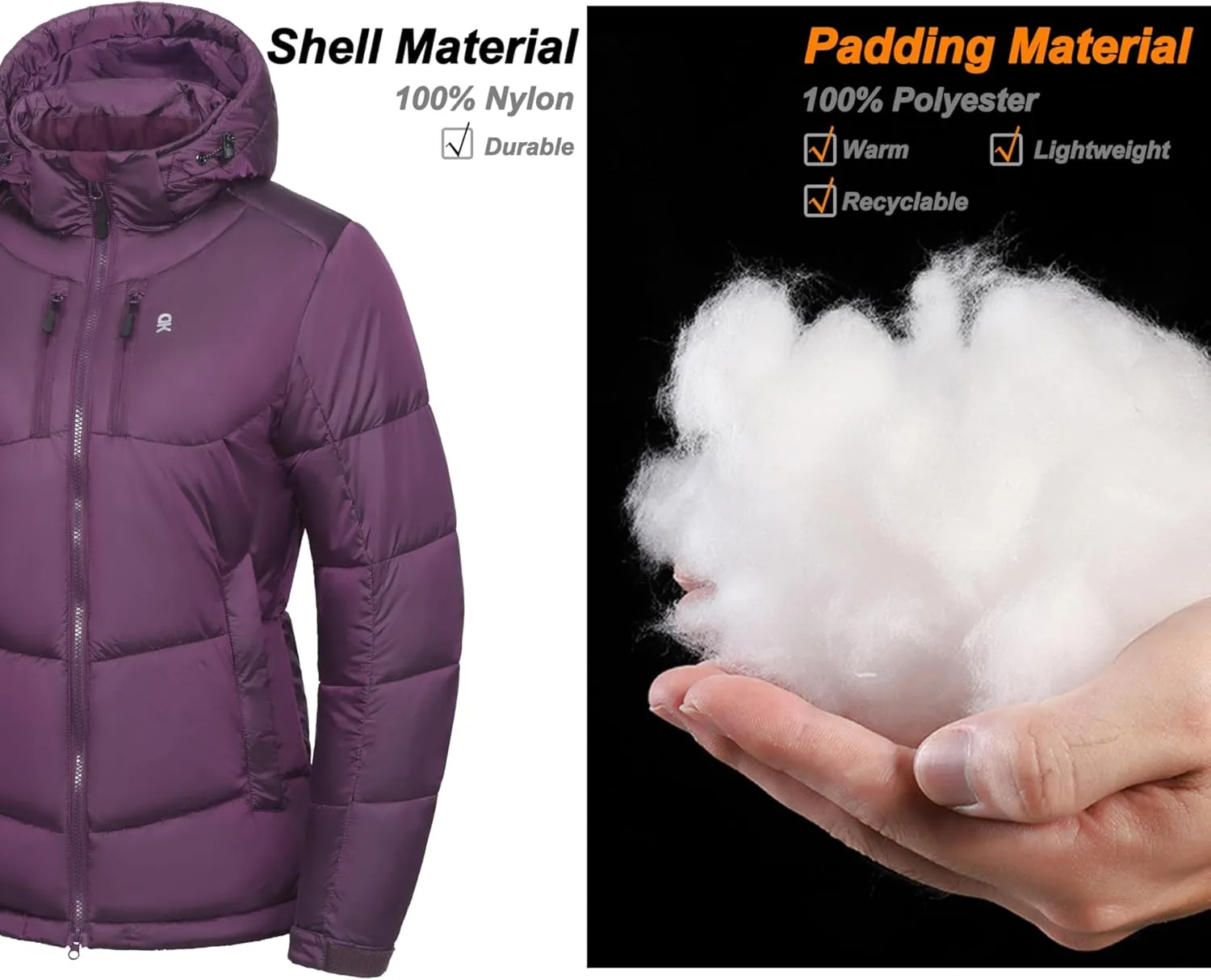 Little Donkey Andy Women's Warm Puffer Jacket Windproof Lightweiht Hooded Winter Coat Hiking Travel