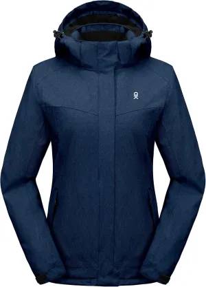 Little Donkey Andy Women's Waterproof Hiking Skiing Jacket with Removable Hood, Fleece Lined Winter Warm Rain Coat