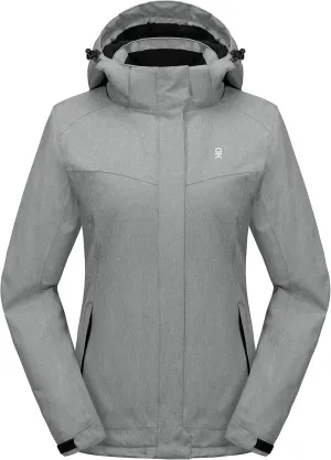 Little Donkey Andy Women's Waterproof Hiking Skiing Jacket with Removable Hood, Fleece Lined Winter Warm Rain Coat