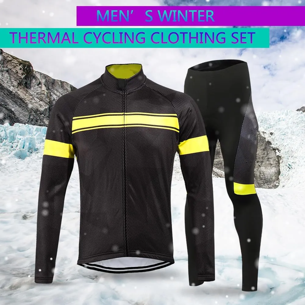 Lixada Men's Cycling Jersey Suit Winter Thermal Fleece Long Sleeve MTB Road Bicycle Shirt with 3D Tights Padded Pants