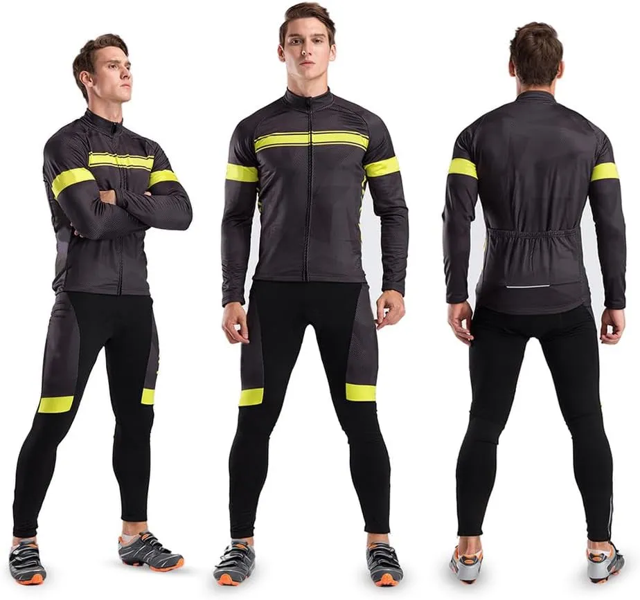 Lixada Men's Cycling Jersey Suit Winter Thermal Fleece Long Sleeve MTB Road Bicycle Shirt with 3D Tights Padded Pants