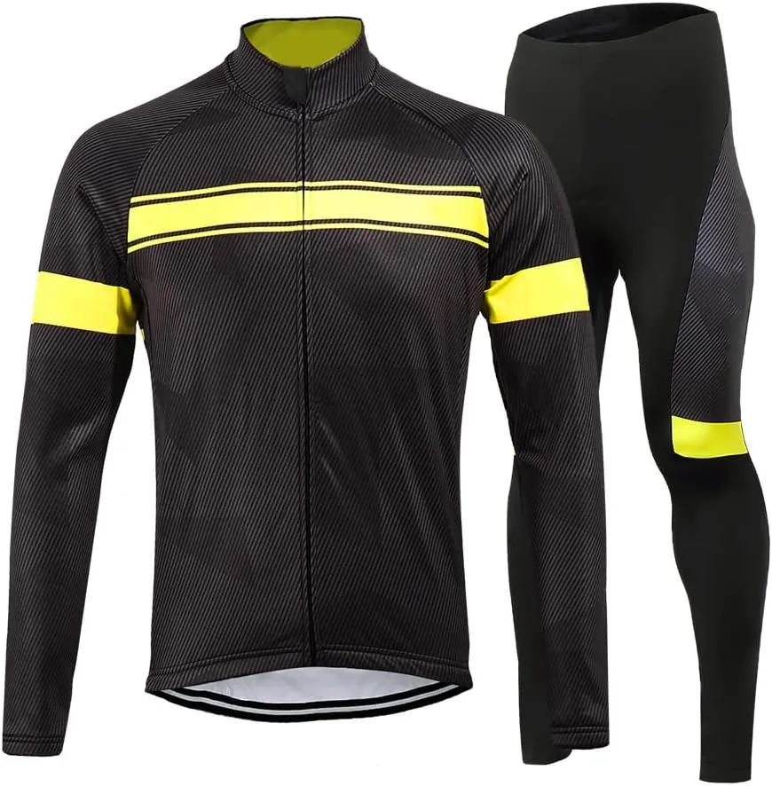 Lixada Men's Cycling Jersey Suit Winter Thermal Fleece Long Sleeve MTB Road Bicycle Shirt with 3D Tights Padded Pants
