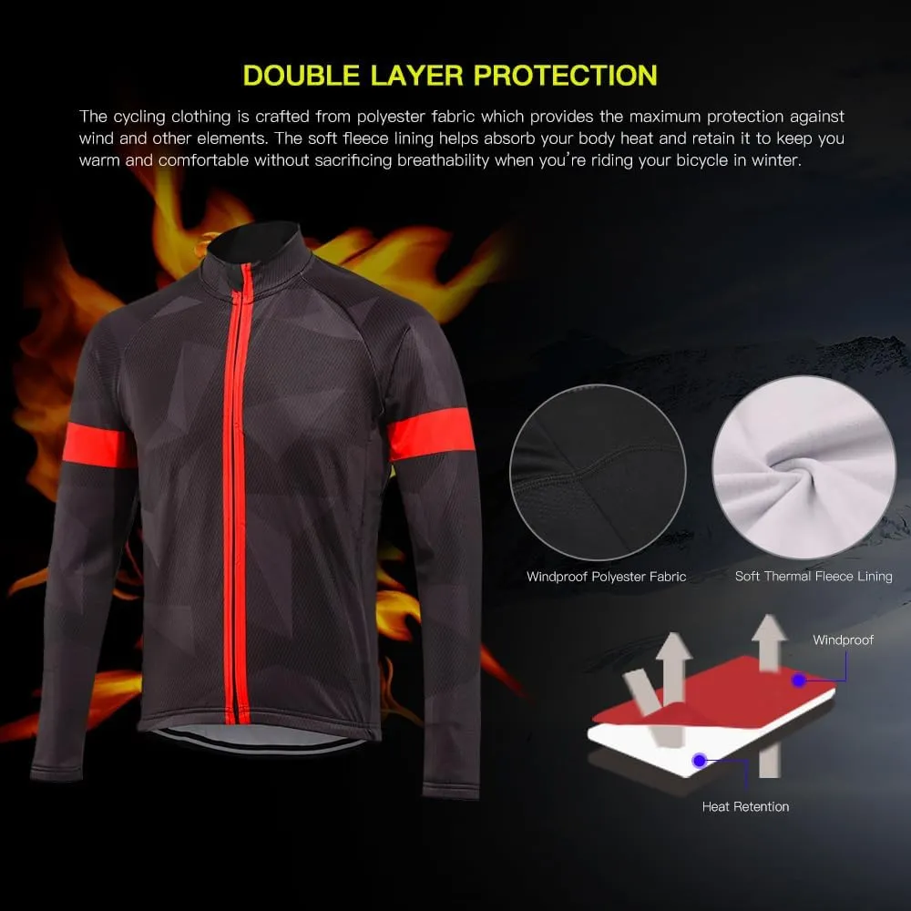 Lixada Men's Cycling Jersey Suit Winter Thermal Fleece Long Sleeve MTB Road Bicycle Shirt with 3D Tights Padded Pants