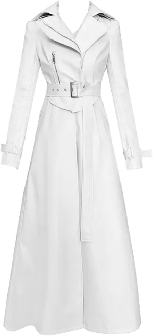 LKIUGVV Spring White Long Leather Trench Coat For Women Long Sleeve Womens Coats White XL
