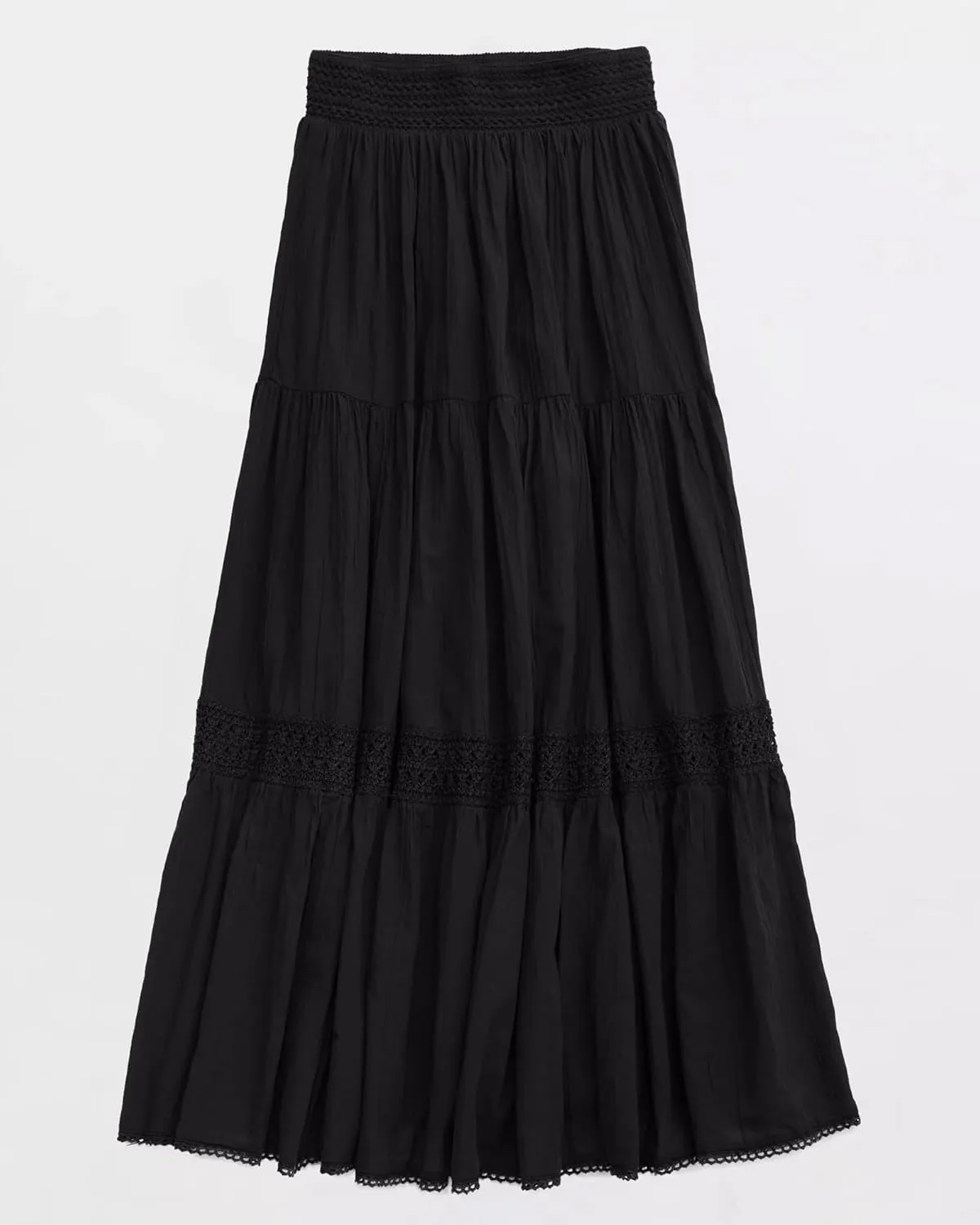 Locachy Women's Boho Tiered Elastic Waist A-Line Maxi Skirts Casual Lace Flowy Pleated Midi Dress