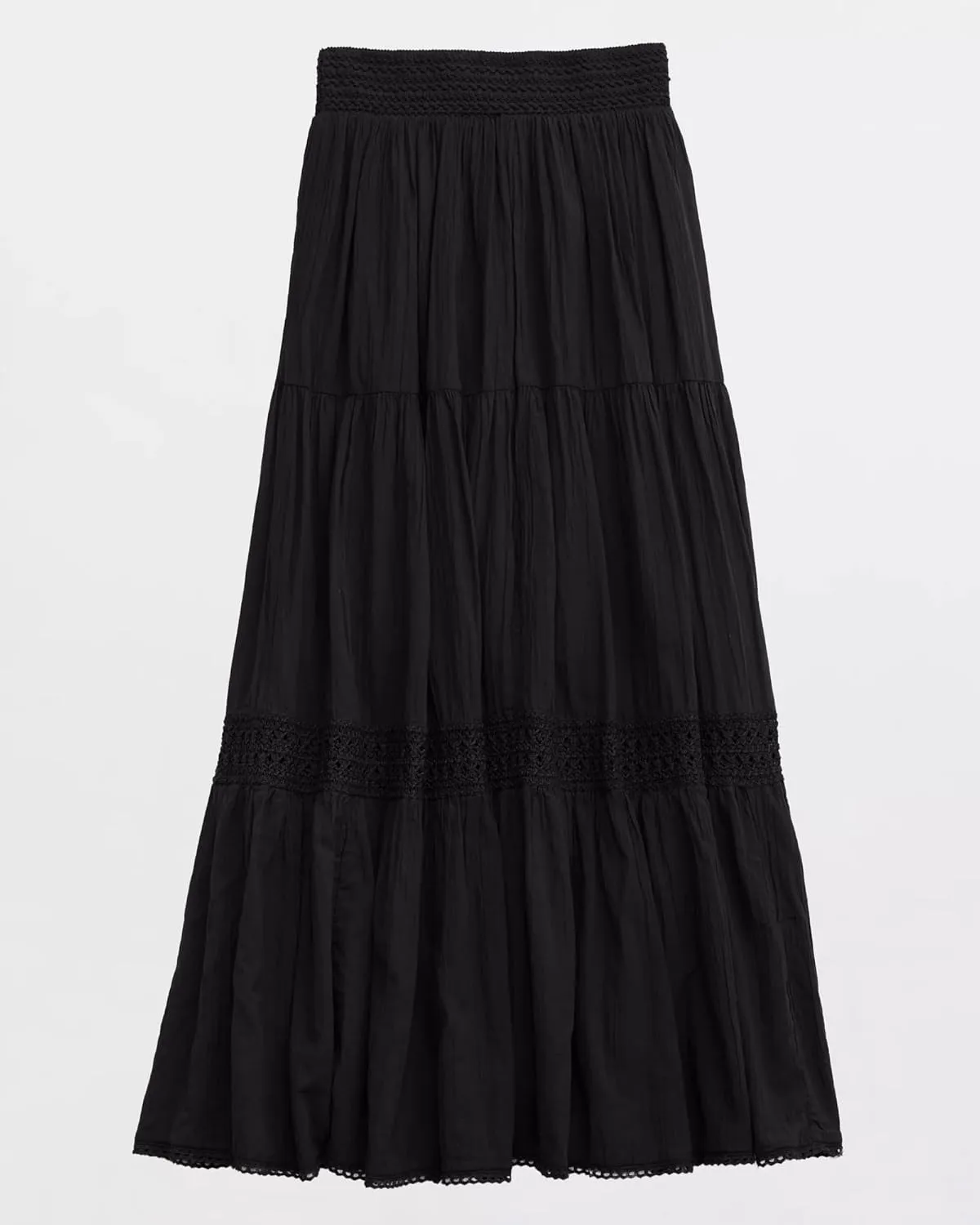Locachy Women's Boho Tiered Elastic Waist A-Line Maxi Skirts Casual Lace Flowy Pleated Midi Dress