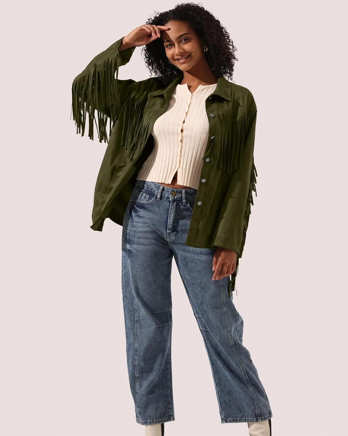 Locachy Women's Faux Suede Fringe Jacket Vintage Western Cowgirl Tassel Jackets Country Concert Outfits