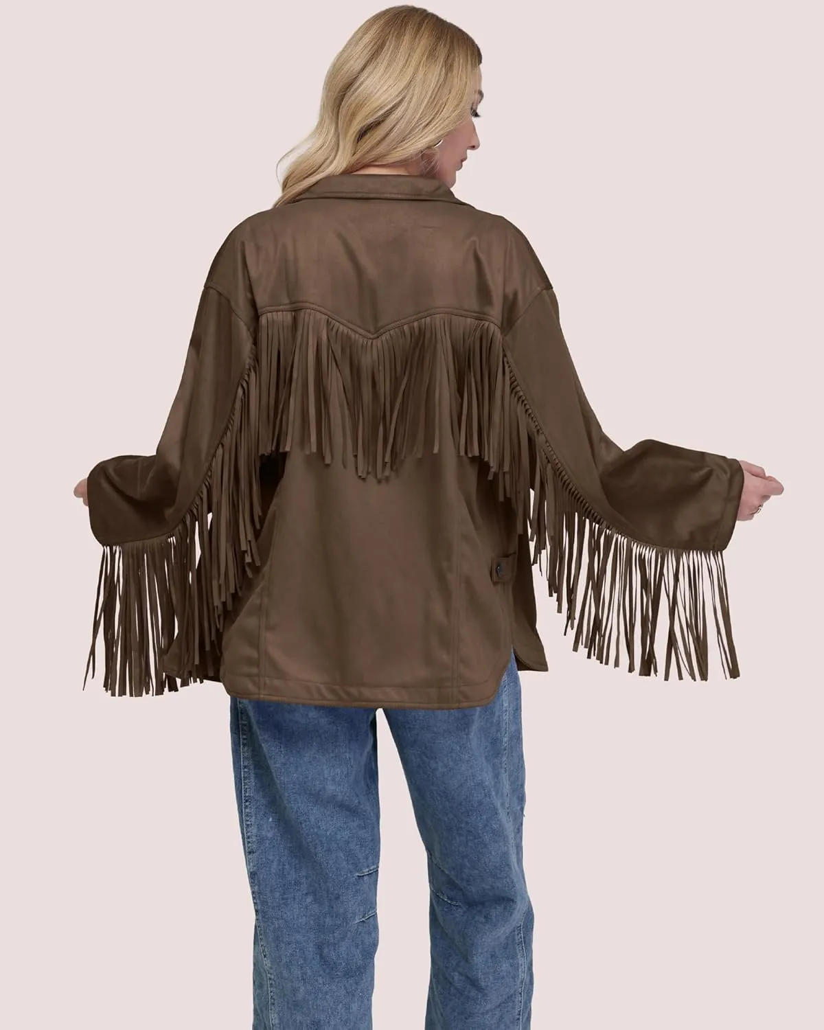 Locachy Women's Faux Suede Fringe Jacket Vintage Western Cowgirl Tassel Jackets Country Concert Outfits