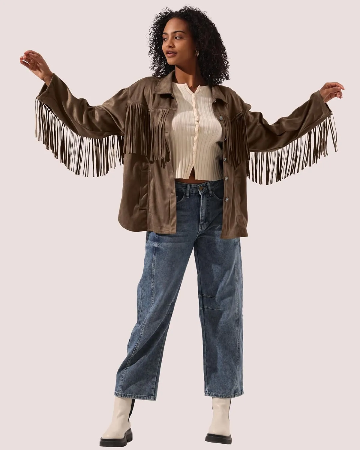 Locachy Women's Faux Suede Fringe Jacket Vintage Western Cowgirl Tassel Jackets Country Concert Outfits