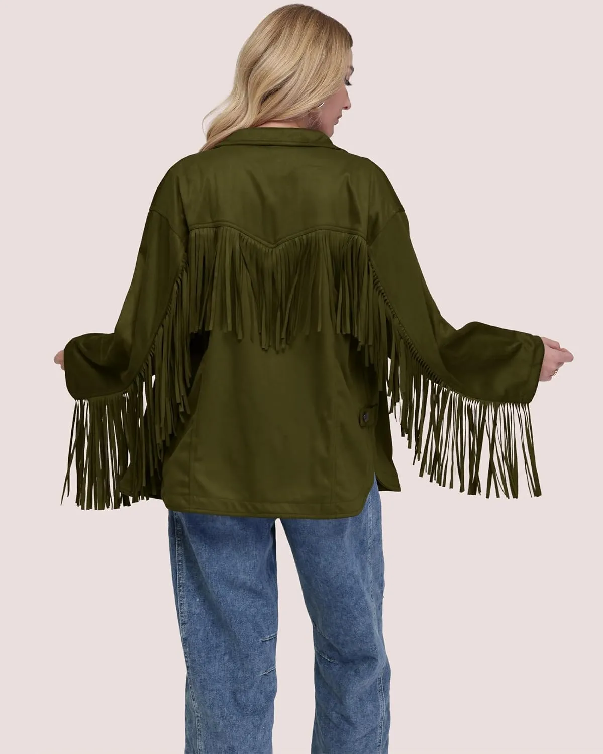 Locachy Women's Faux Suede Fringe Jacket Vintage Western Cowgirl Tassel Jackets Country Concert Outfits
