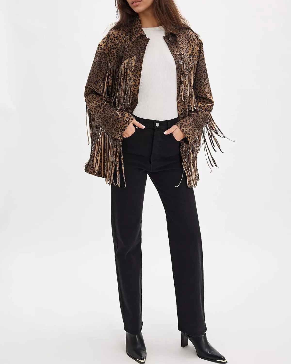 Locachy Women's Faux Suede Fringe Jacket Vintage Western Cowgirl Tassel Jackets Country Concert Outfits