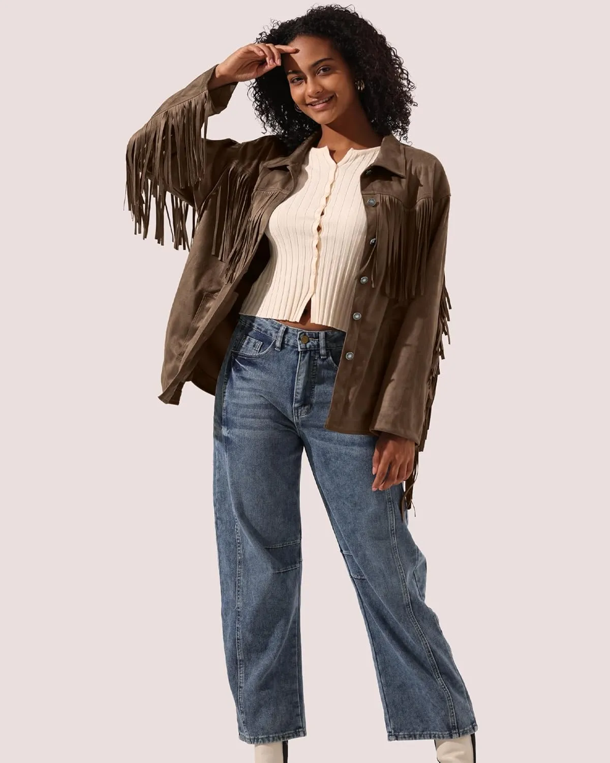 Locachy Women's Faux Suede Fringe Jacket Vintage Western Cowgirl Tassel Jackets Country Concert Outfits