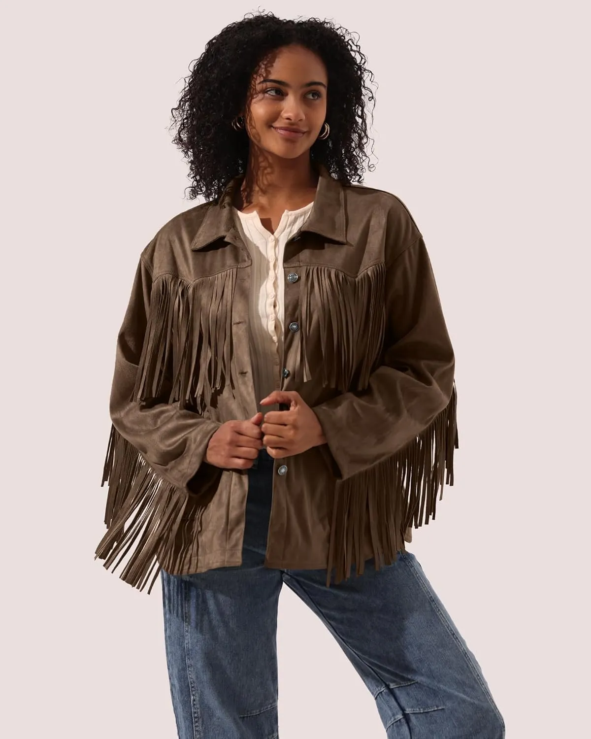 Locachy Women's Faux Suede Fringe Jacket Vintage Western Cowgirl Tassel Jackets Country Concert Outfits