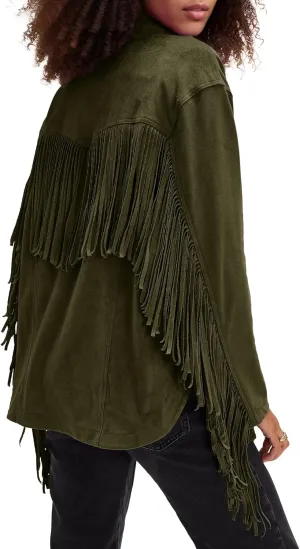 Locachy Women's Faux Suede Fringe Jacket Vintage Western Cowgirl Tassel Jackets Country Concert Outfits