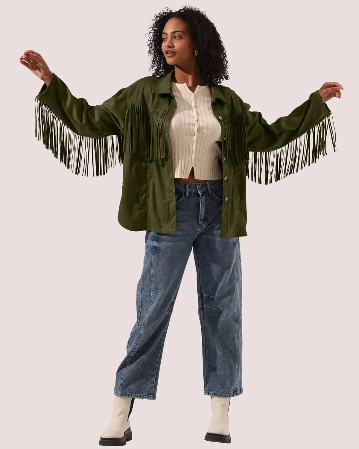 Locachy Women's Faux Suede Fringe Jacket Vintage Western Cowgirl Tassel Jackets Country Concert Outfits