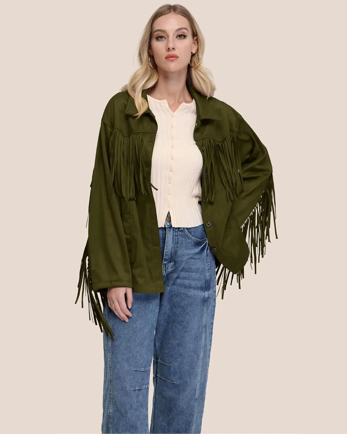 Locachy Women's Faux Suede Fringe Jacket Vintage Western Cowgirl Tassel Jackets Country Concert Outfits