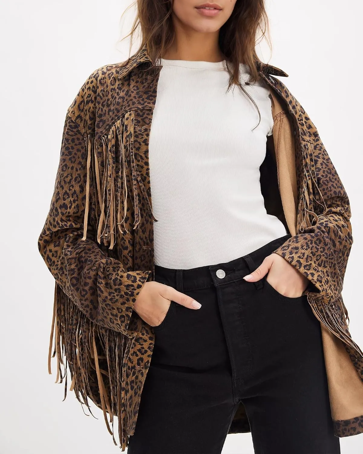 Locachy Women's Faux Suede Fringe Jacket Vintage Western Cowgirl Tassel Jackets Country Concert Outfits