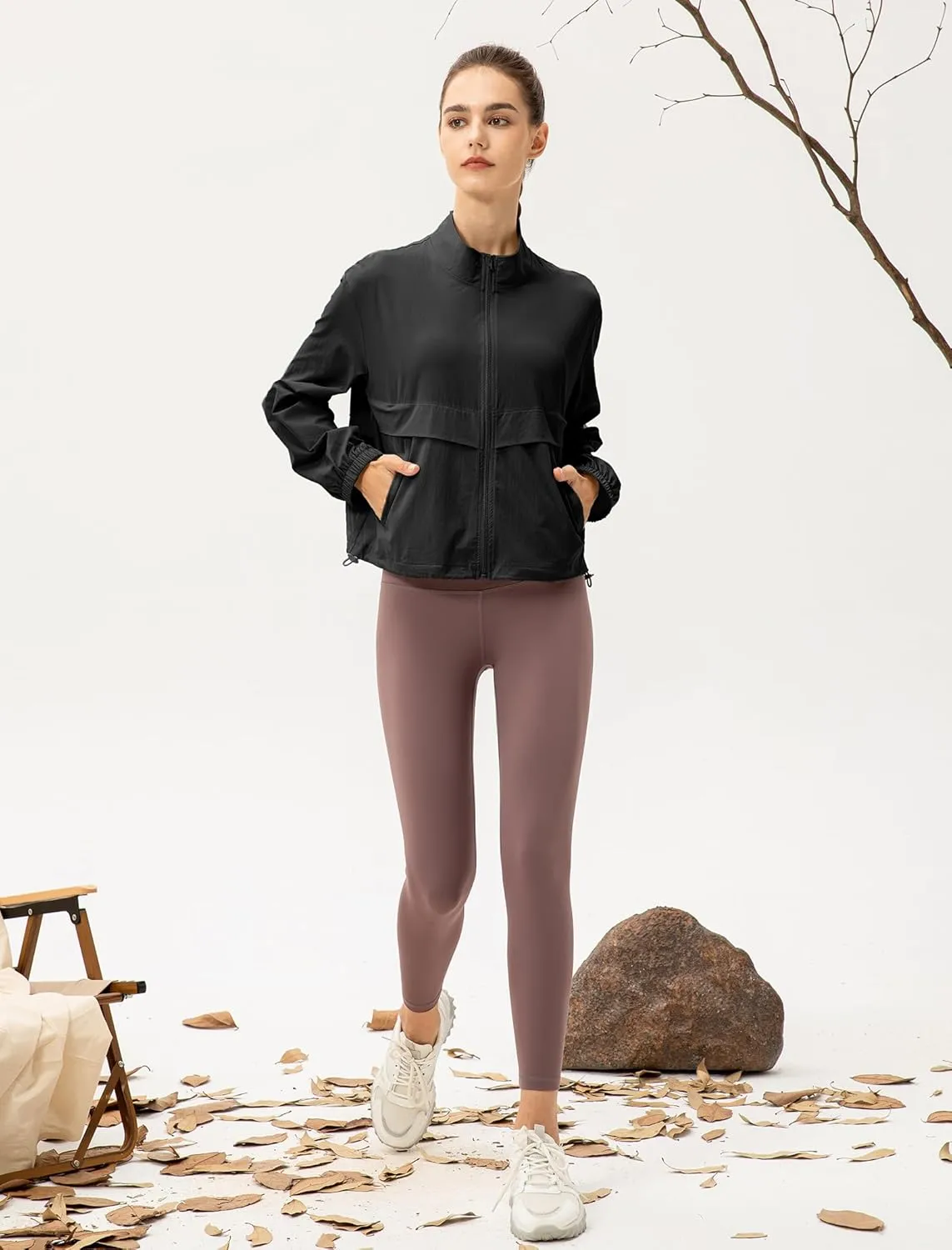Locachy Women's Lightweight Zip Up Athletic Jacket Stand Collar Windproof Sun Protection Workout Outdoor Jacket