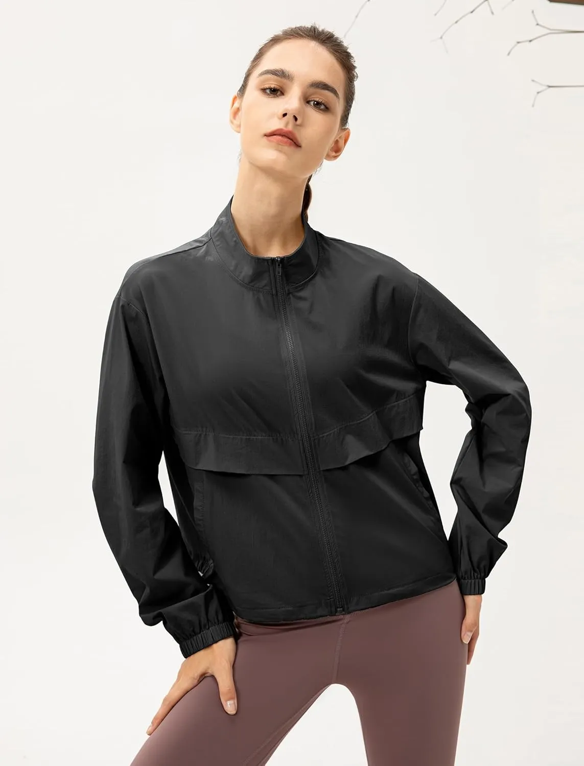 Locachy Women's Lightweight Zip Up Athletic Jacket Stand Collar Windproof Sun Protection Workout Outdoor Jacket