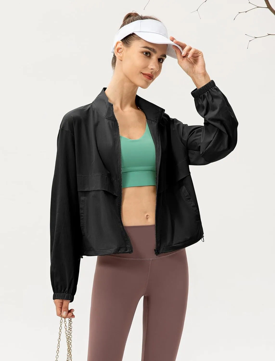 Locachy Women's Lightweight Zip Up Athletic Jacket Stand Collar Windproof Sun Protection Workout Outdoor Jacket