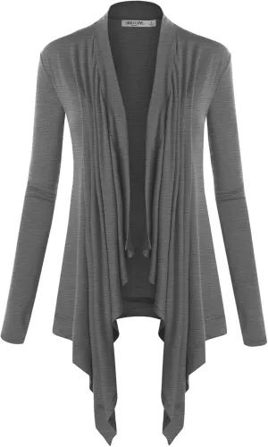 Lock and Love Women's Draped Front Open Asymmetrical Cardigan - Casual Long Sleeve Lightweight Duster