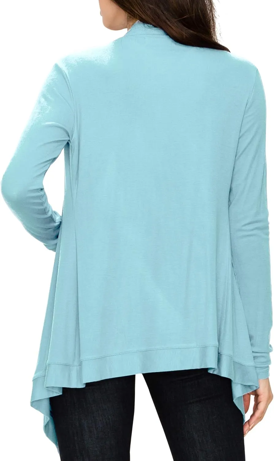 Lock and Love Women's Draped Front Open Asymmetrical Cardigan - Casual Long Sleeve Lightweight Duster