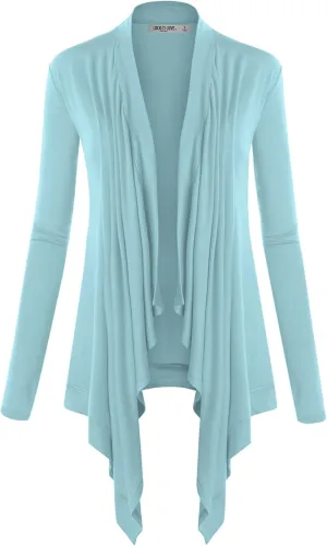 Lock and Love Women's Draped Front Open Asymmetrical Cardigan - Casual Long Sleeve Lightweight Duster