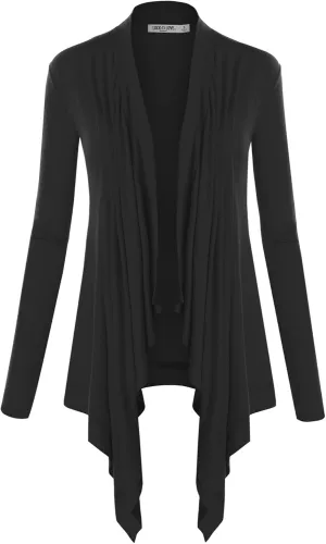 Lock and Love Women's Draped Front Open Asymmetrical Cardigan - Casual Long Sleeve Lightweight Duster