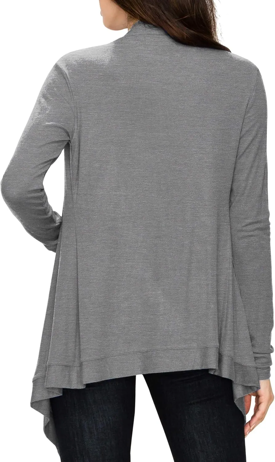 Lock and Love Women's Draped Front Open Asymmetrical Cardigan - Casual Long Sleeve Lightweight Duster