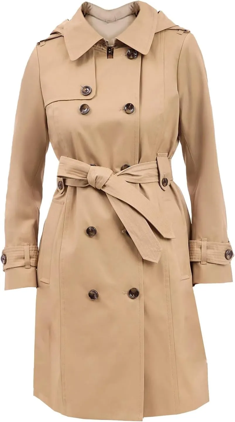 LONDON FOG Women's British Khaki Double Breasted Belted Trench Coat Jacket (US, Alpha, X-Large, Regular, Regular, Khaki)