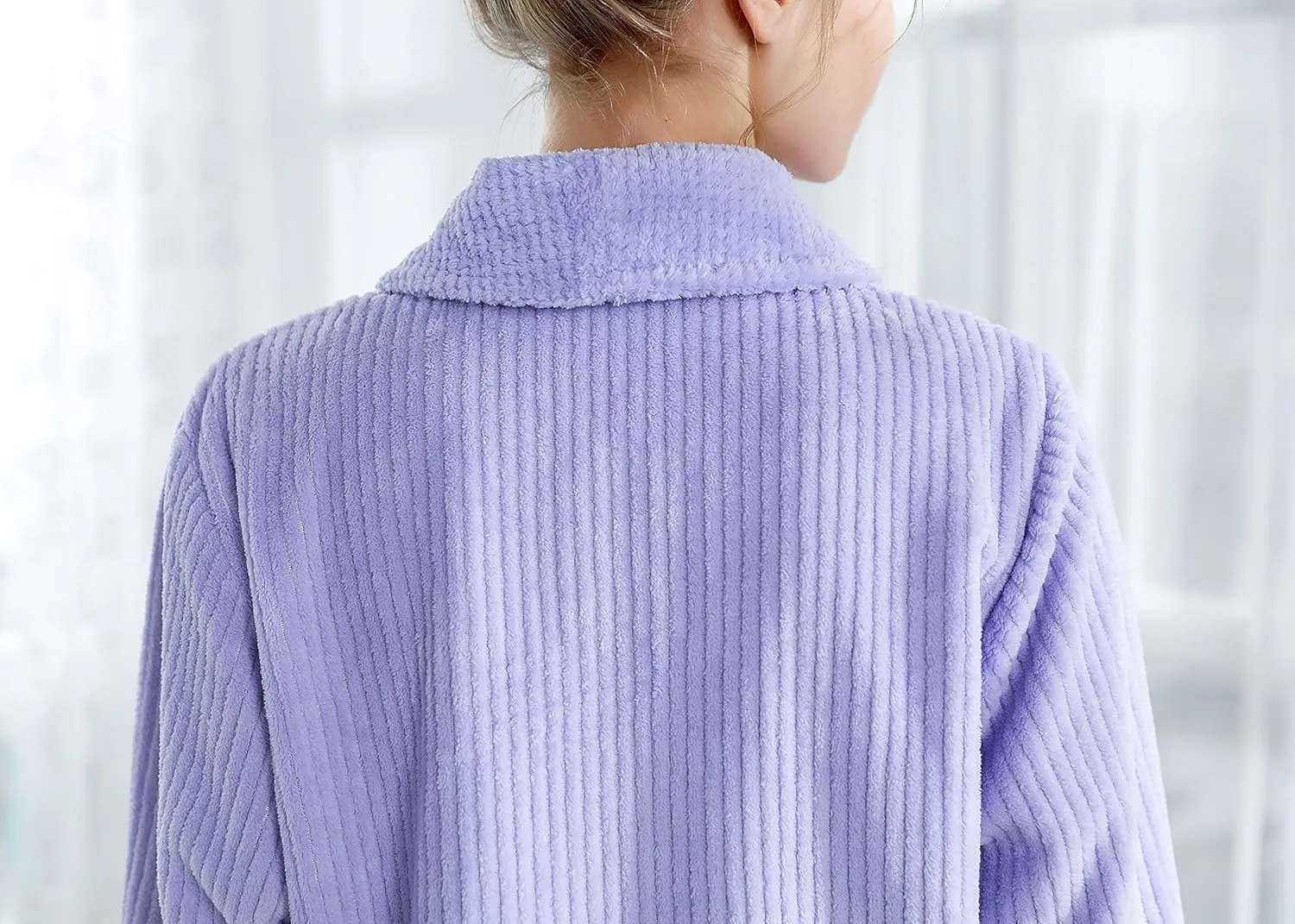 Loungees Women's Light Purple Drop Needle Coral Fleece Shawl Collar Button FrontBed Jacket
