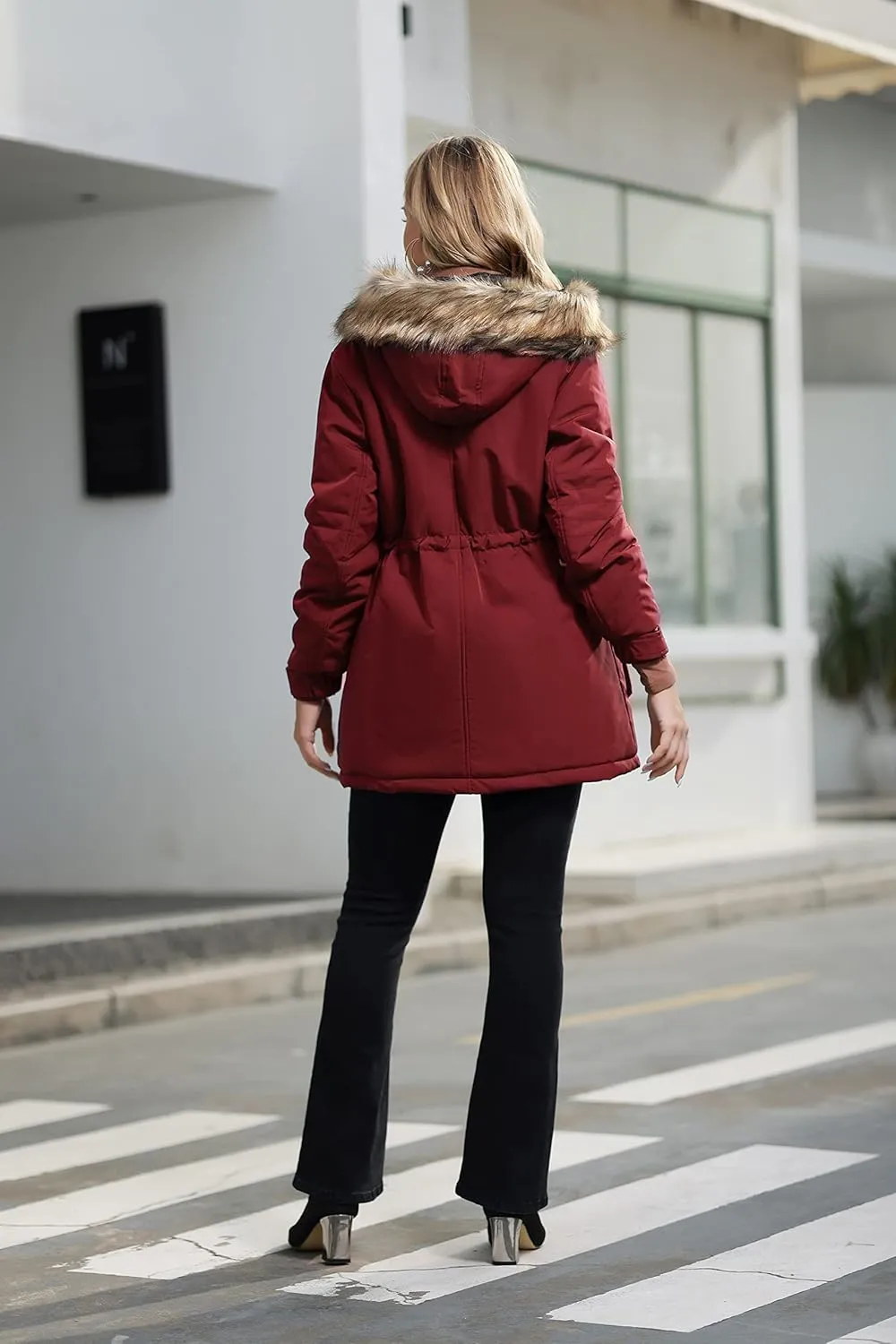 Maacie Womens Maternity 3 in 1 Thickened Outwear Fleece Lined Coat Winter Warm Hooded