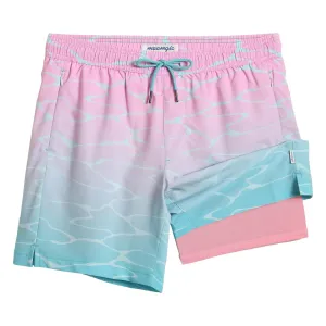 maamgic 2 in 1 Mens Swim Trunks 7 Inch Swim Shorts Swim Suits Board Shorts Gradient Water Ripple-Pink Blue Medium