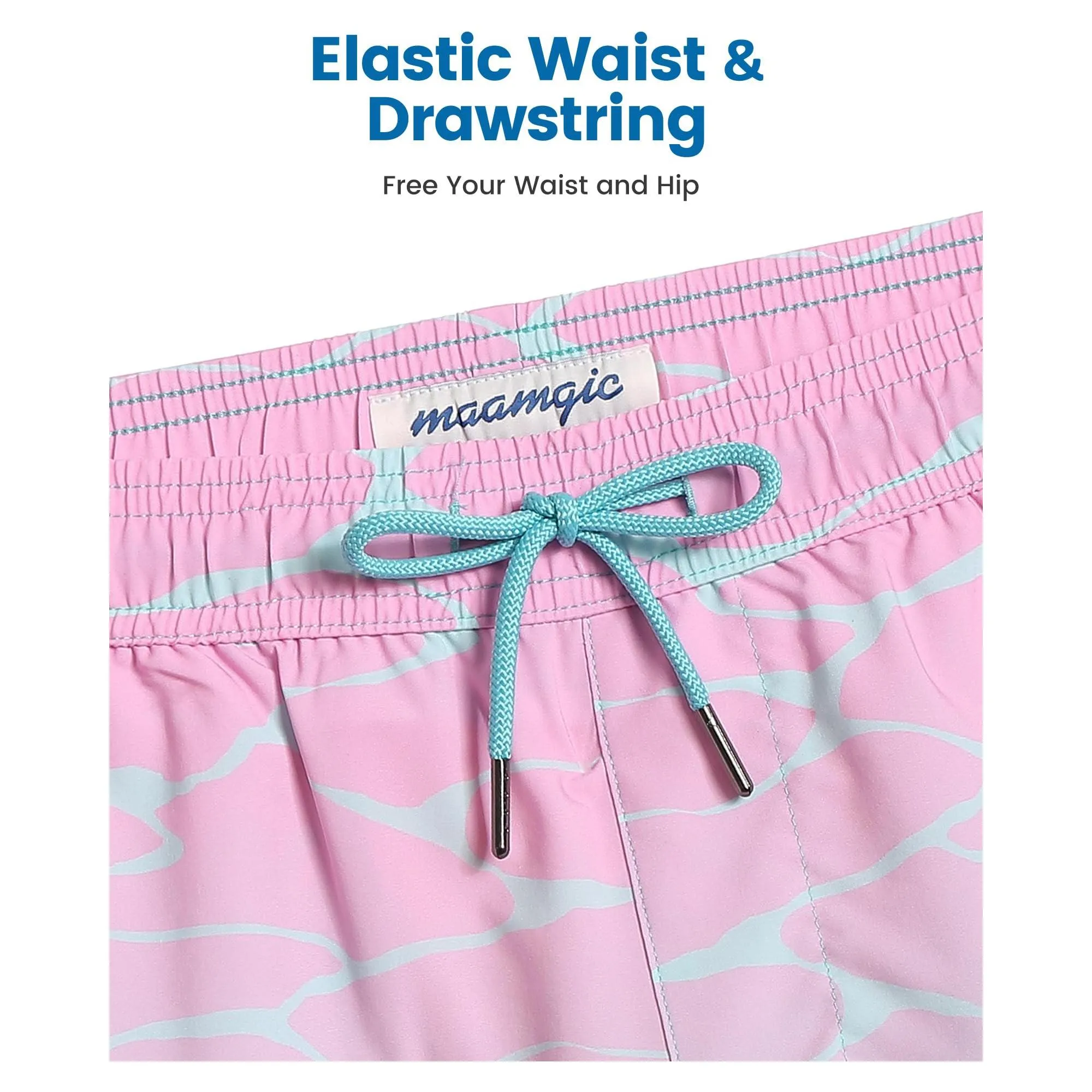 maamgic 2 in 1 Mens Swim Trunks 7 Inch Swim Shorts Swim Suits Board Shorts Gradient Water Ripple-Pink Blue Medium