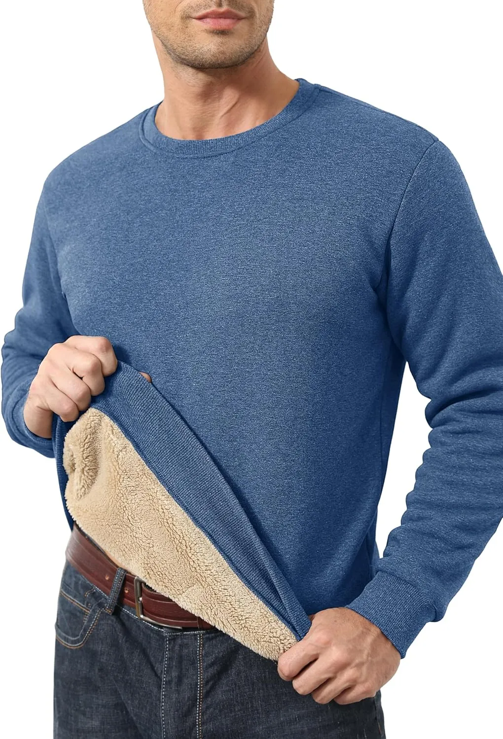 MAGCOMSEN Men's Sherpa Lined Sweatshirts Fleece Pullover Basic Tops Warm Crewneck Winter Sweatshirt