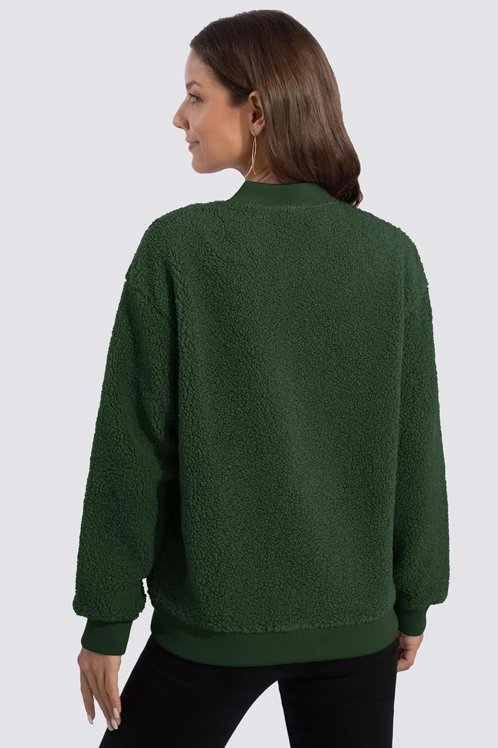 MAGCOMSEN Women's Sherpa Fleece Jacket Long Sleeve Fuzzy Comfy Fall Coat Bomber Zip Up Winter Jackets with Pockets