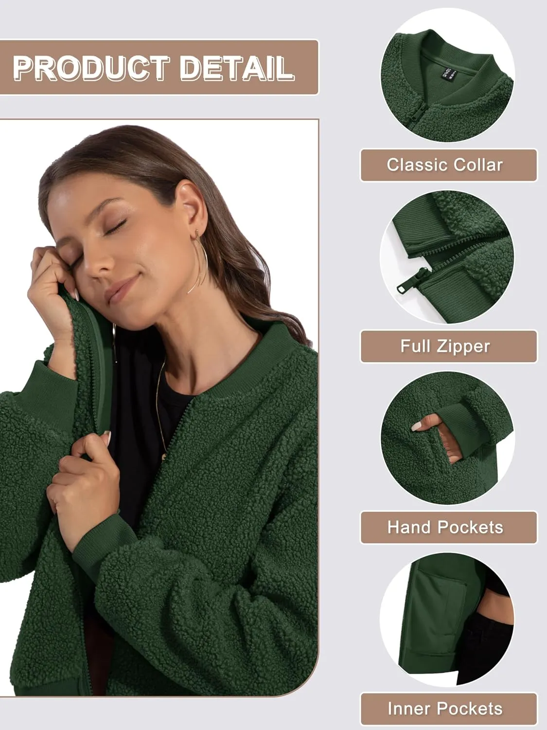 MAGCOMSEN Women's Sherpa Fleece Jacket Long Sleeve Fuzzy Comfy Fall Coat Bomber Zip Up Winter Jackets with Pockets