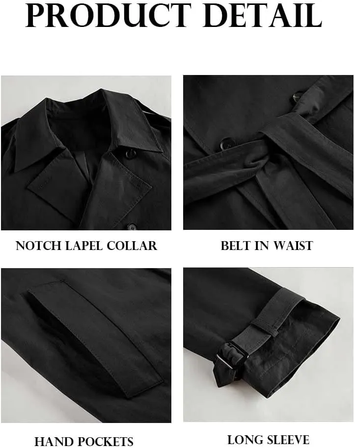 Makkrom Women's Double Breasted Long Trench Coat Windproof Classic Lapel Slim Overcoat with Belt