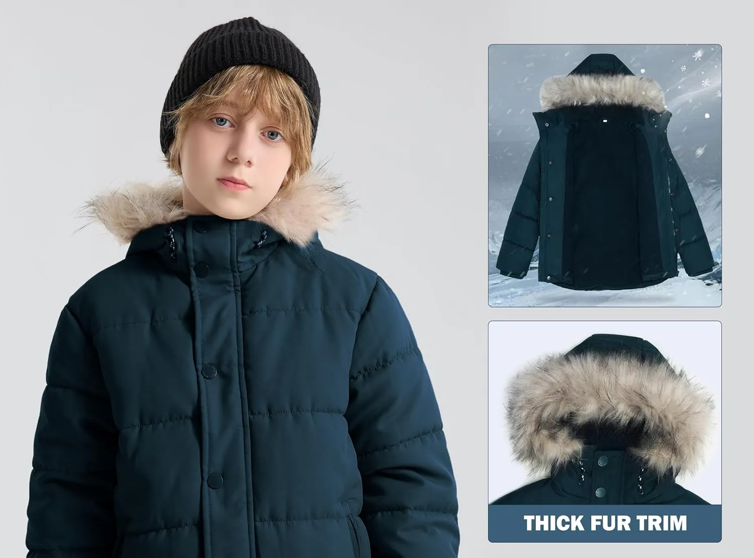 maoo garden Boys Winter Coat Kids Heavyweight Sherpa Lined Jacket Cotton Windproof Anorak Jacket