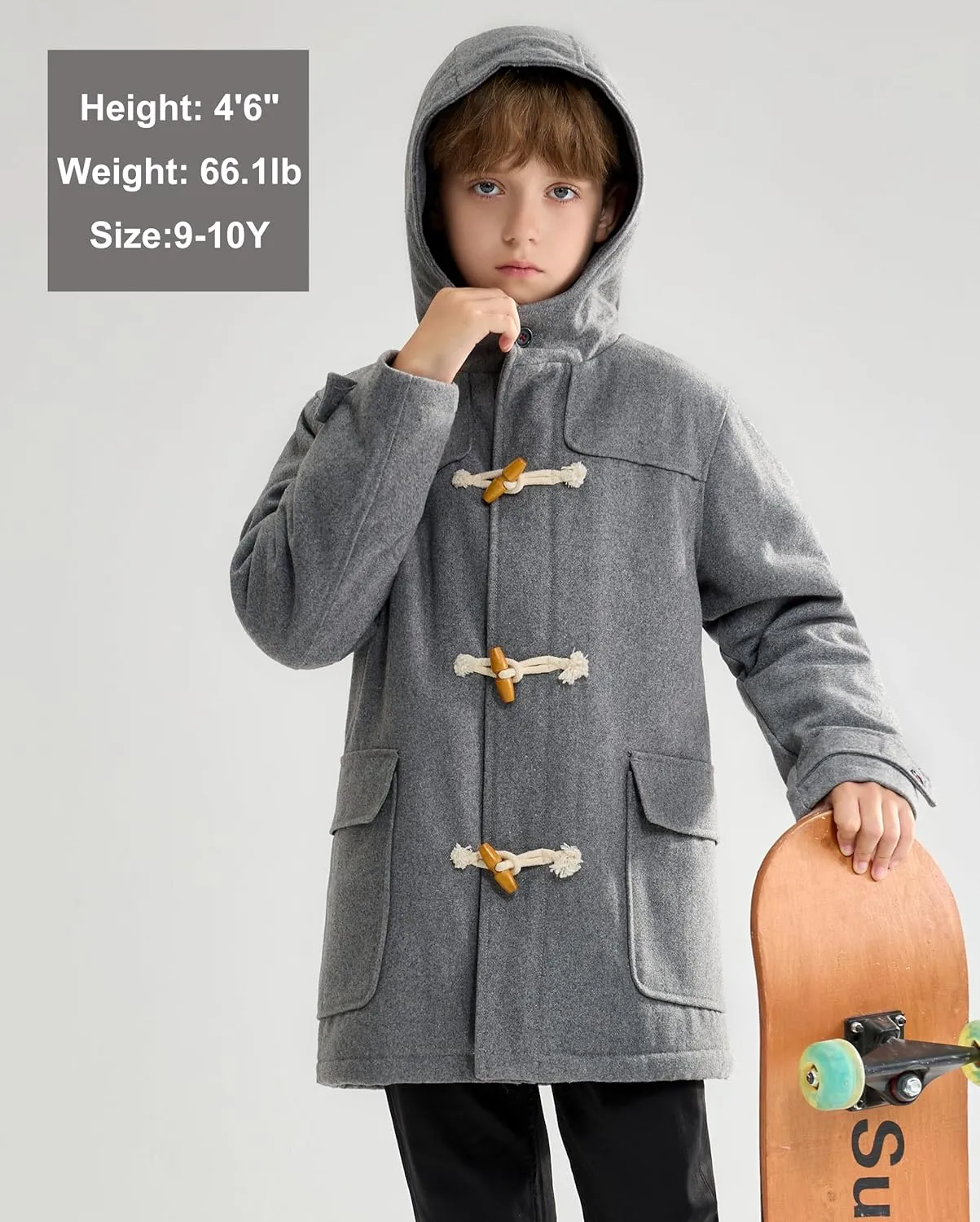 maoo garden Boys Winter Wool Coat Dress Peacoat Kids Heavy Sherpa Jacket Hooded Warm Thicken Windproof Overcoats