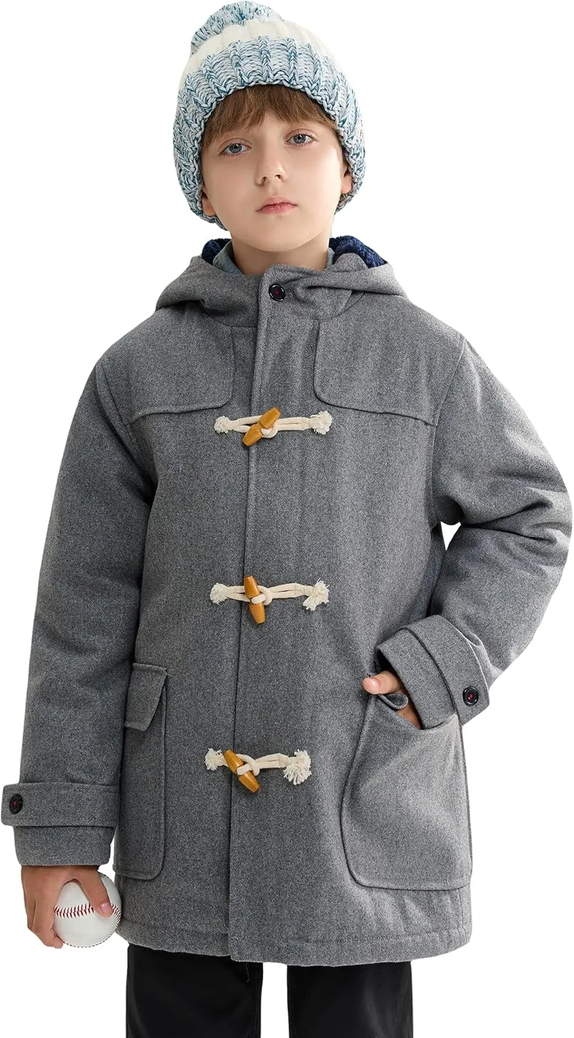 maoo garden Boys Winter Wool Coat Dress Peacoat Kids Heavy Sherpa Jacket Hooded Warm Thicken Windproof Overcoats