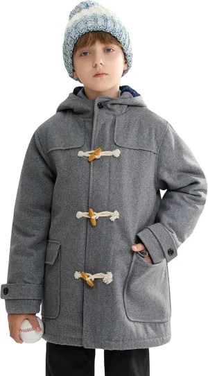 maoo garden Boys Winter Wool Coat Dress Peacoat Kids Heavy Sherpa Jacket Hooded Warm Thicken Windproof Overcoats
