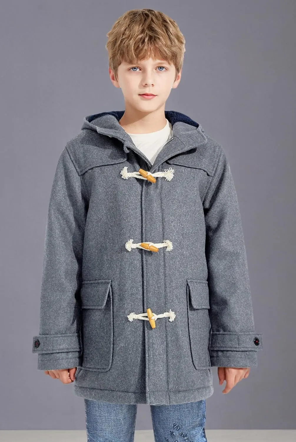 maoo garden Boys Winter Wool Coat Dress Peacoat Kids Heavy Sherpa Jacket Hooded Warm Thicken Windproof Overcoats