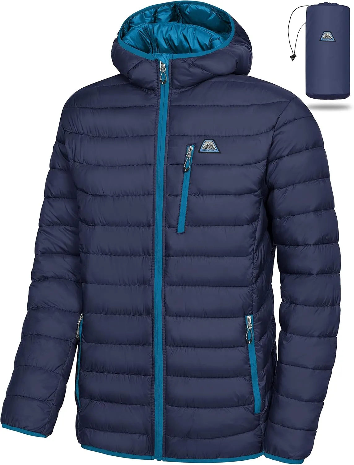 Mapamyumco Men's Packable Lightweight Puffer Jacket Hooded Windproof Winter Coat with Recycled Insulation