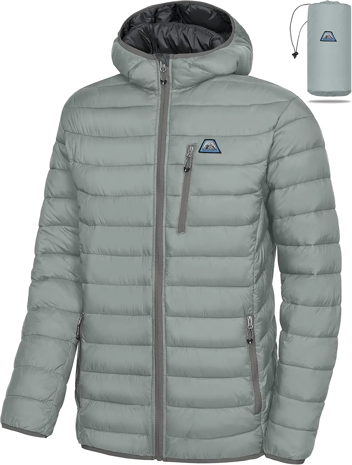Mapamyumco Men's Packable Lightweight Puffer Jacket Hooded Windproof Winter Coat with Recycled Insulation