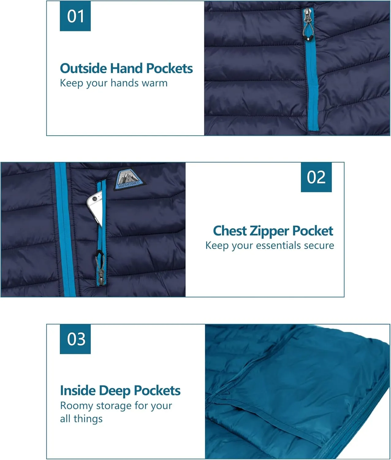 Mapamyumco Men's Packable Lightweight Puffer Jacket Hooded Windproof Winter Coat with Recycled Insulation