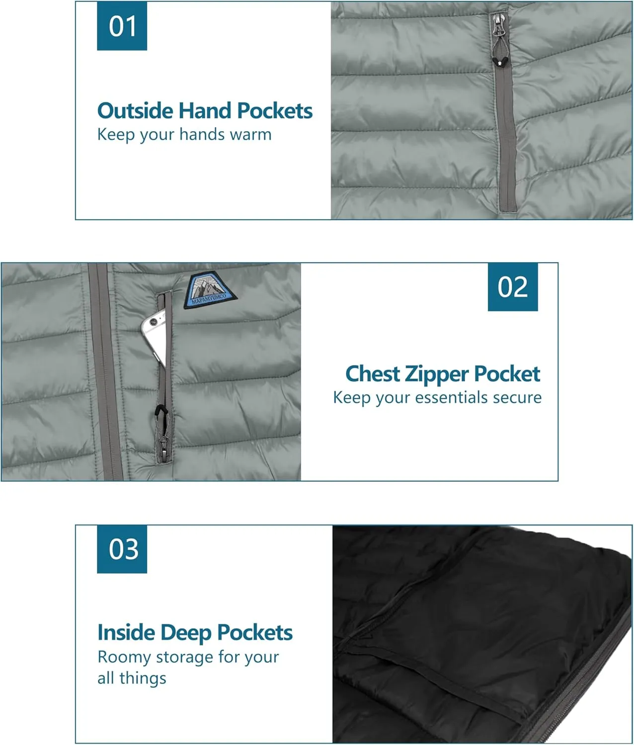 Mapamyumco Men's Packable Lightweight Puffer Jacket Hooded Windproof Winter Coat with Recycled Insulation