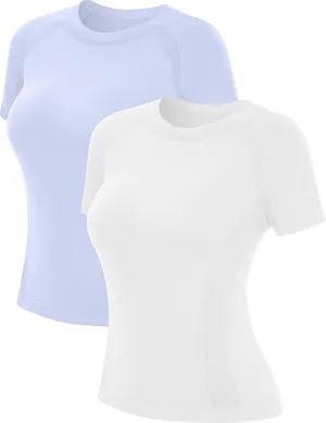 MathCat Workout Tops for Women - Short Sleeve Seamless Yoga Athletic Gym Running Shirts