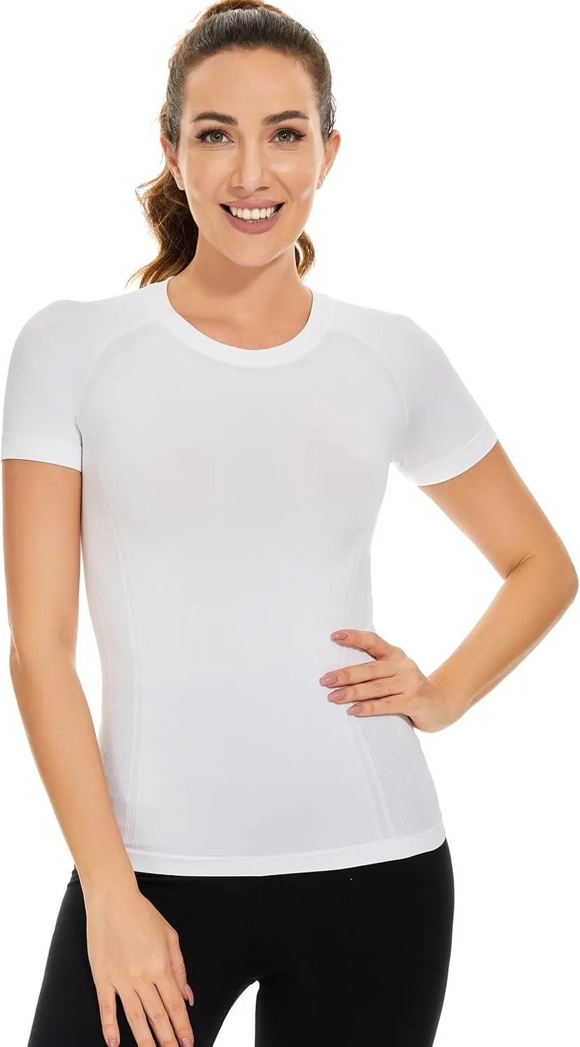 MathCat Workout Tops for Women - Short Sleeve Seamless Yoga Athletic Gym Running Shirts
